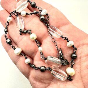 Silpada Sterling Silver Quartz & Freshwater Pearl Necklace N1602 Retired